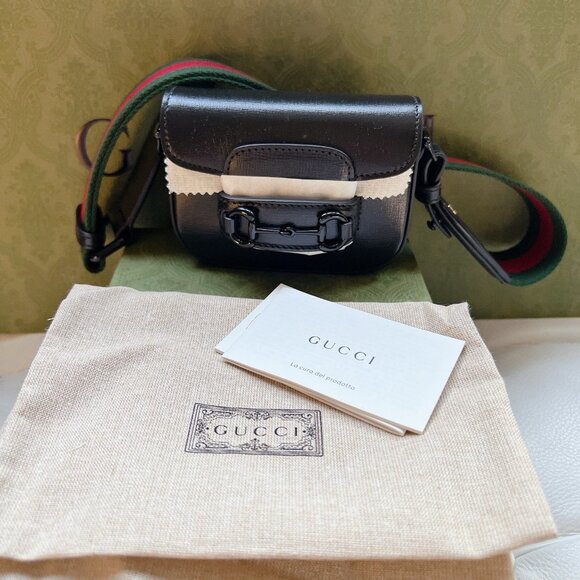 Gucci Azalea Horsebit 1955 Web Monochrome GG Mini HandBag Wallet On Strap Black - Picture 4 of 13